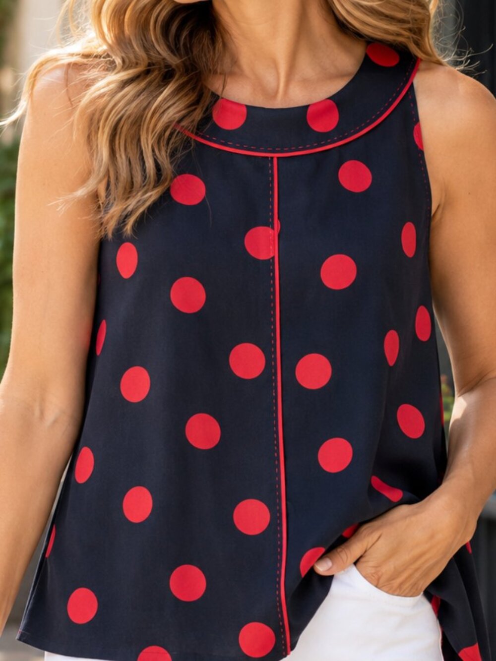 Carlisle US 18 Black Red Polka Dot Silk Sleeveless Blouse Top 100% Silk
